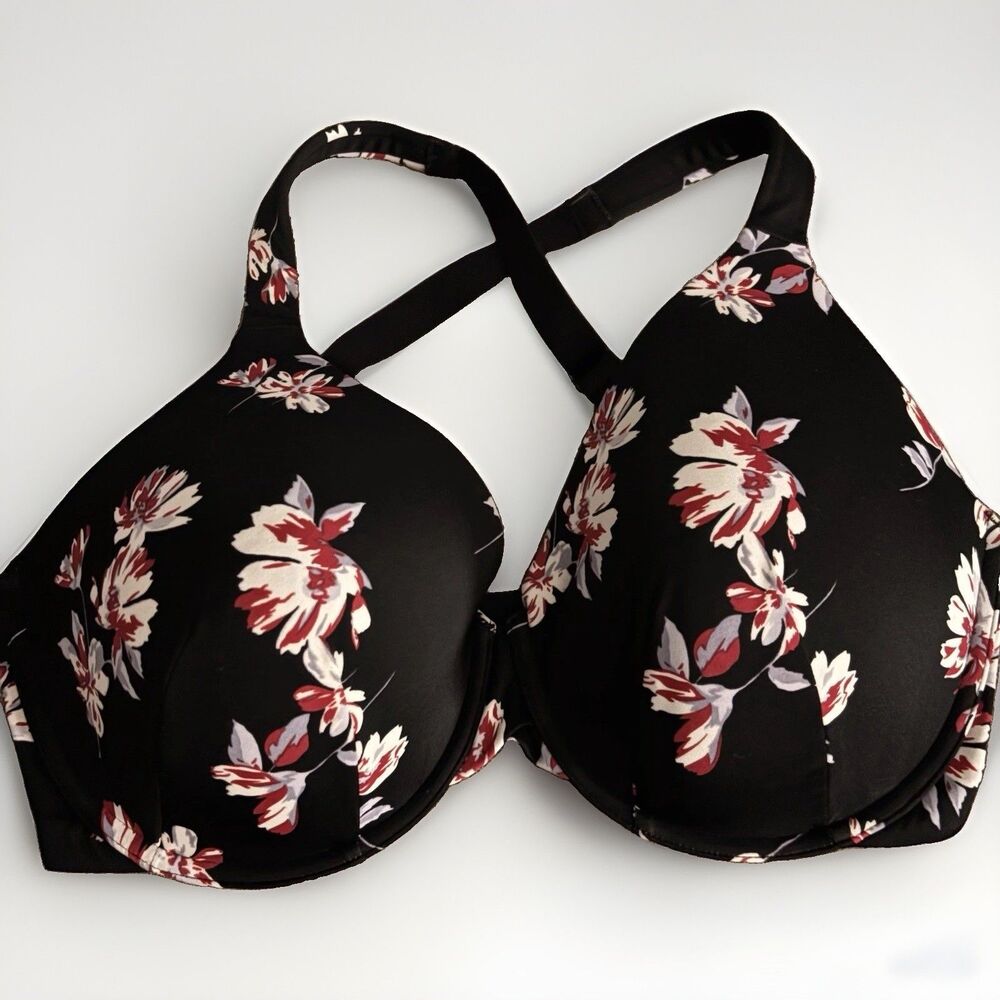 Ambrielle Bra 36DDD Everyday Full Coverage Black Floral Lined Underwire